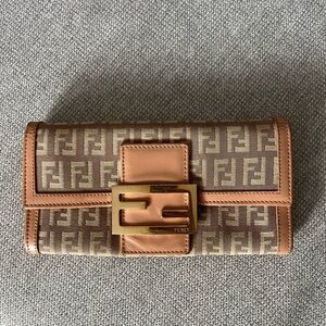 Fendi Logo Pattern Wallet with Gold Buckle